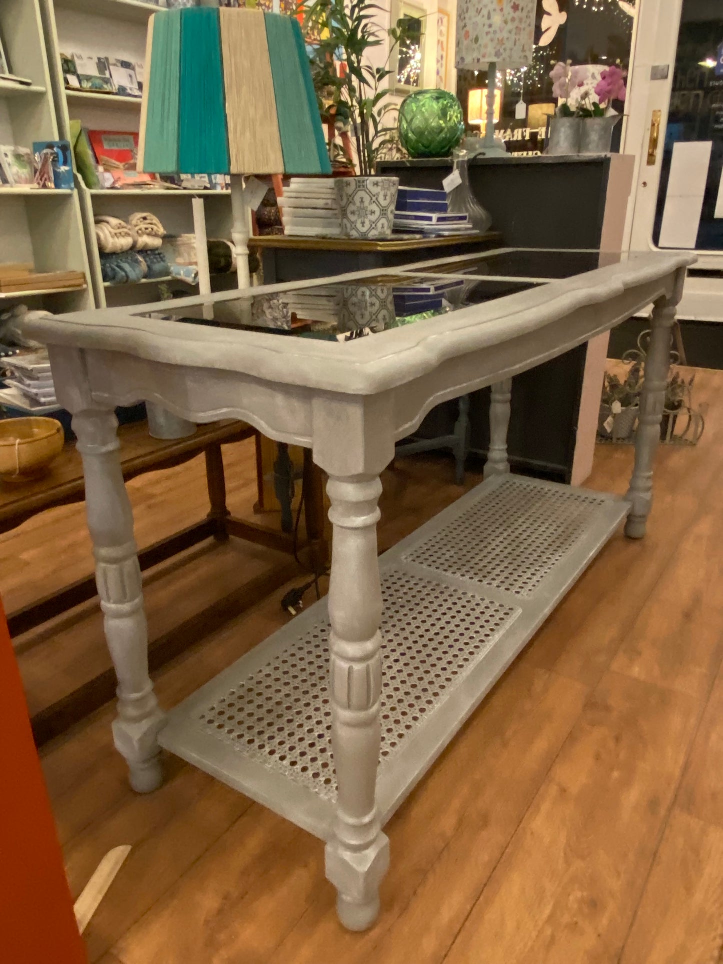Console Table With Cane Base Shelf