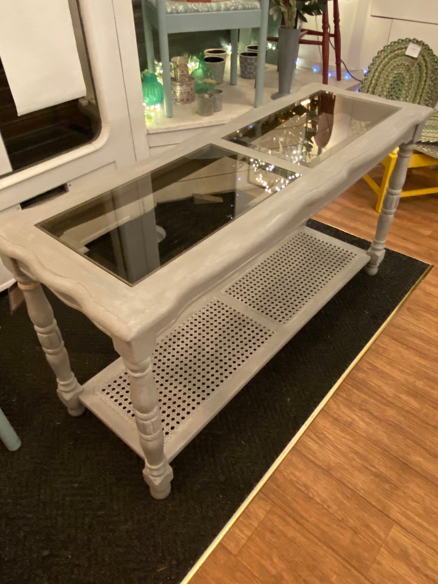 Console Table With Cane Base Shelf