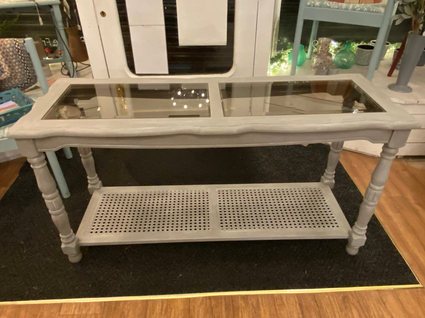 Console Table With Cane Base Shelf