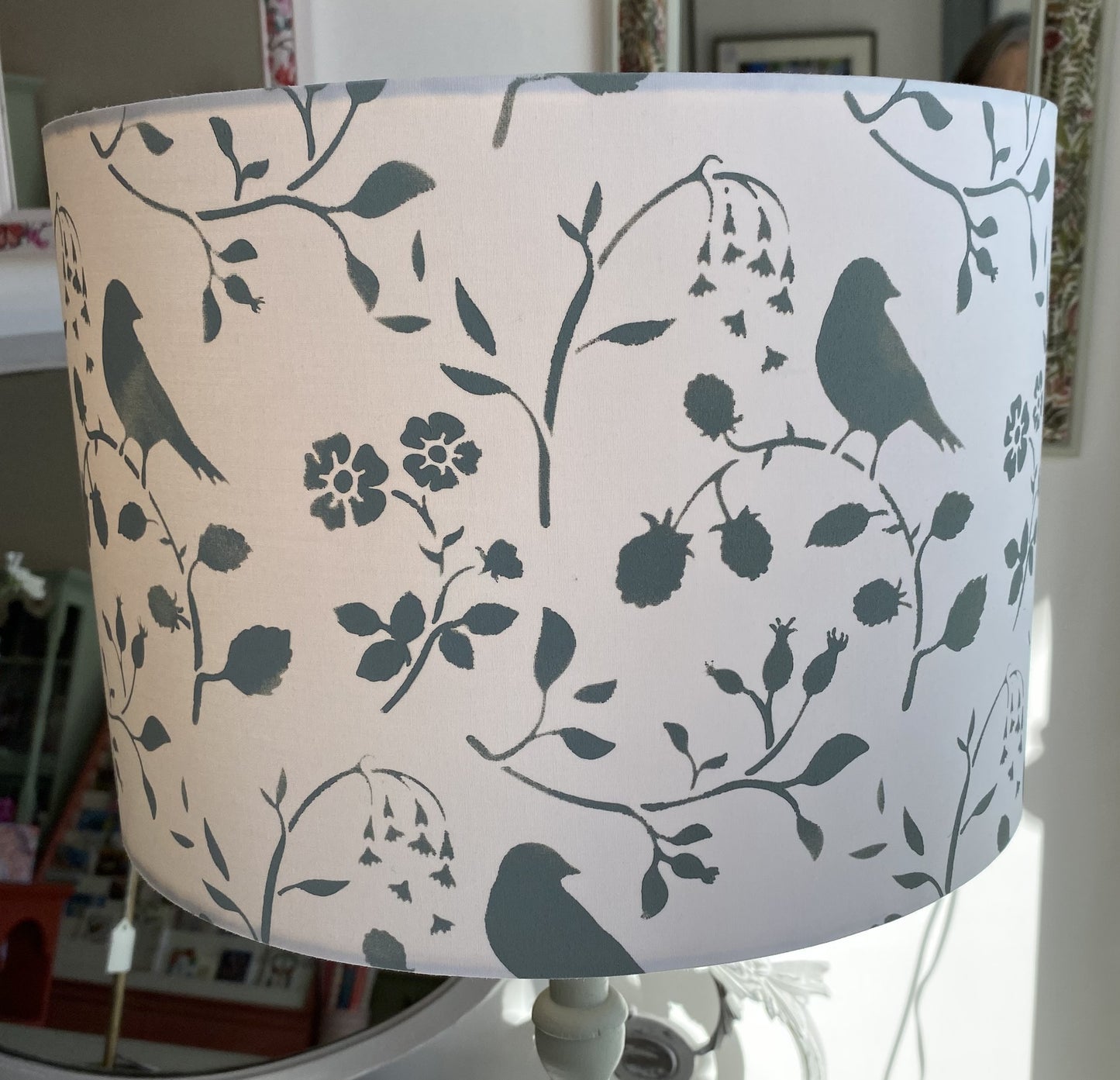 Countryside Bird Stencilled 30cm Drum Lampshade