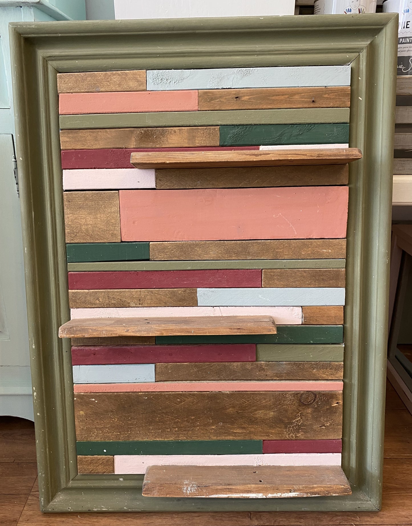 Painted Wood Shelf and Pinboard
