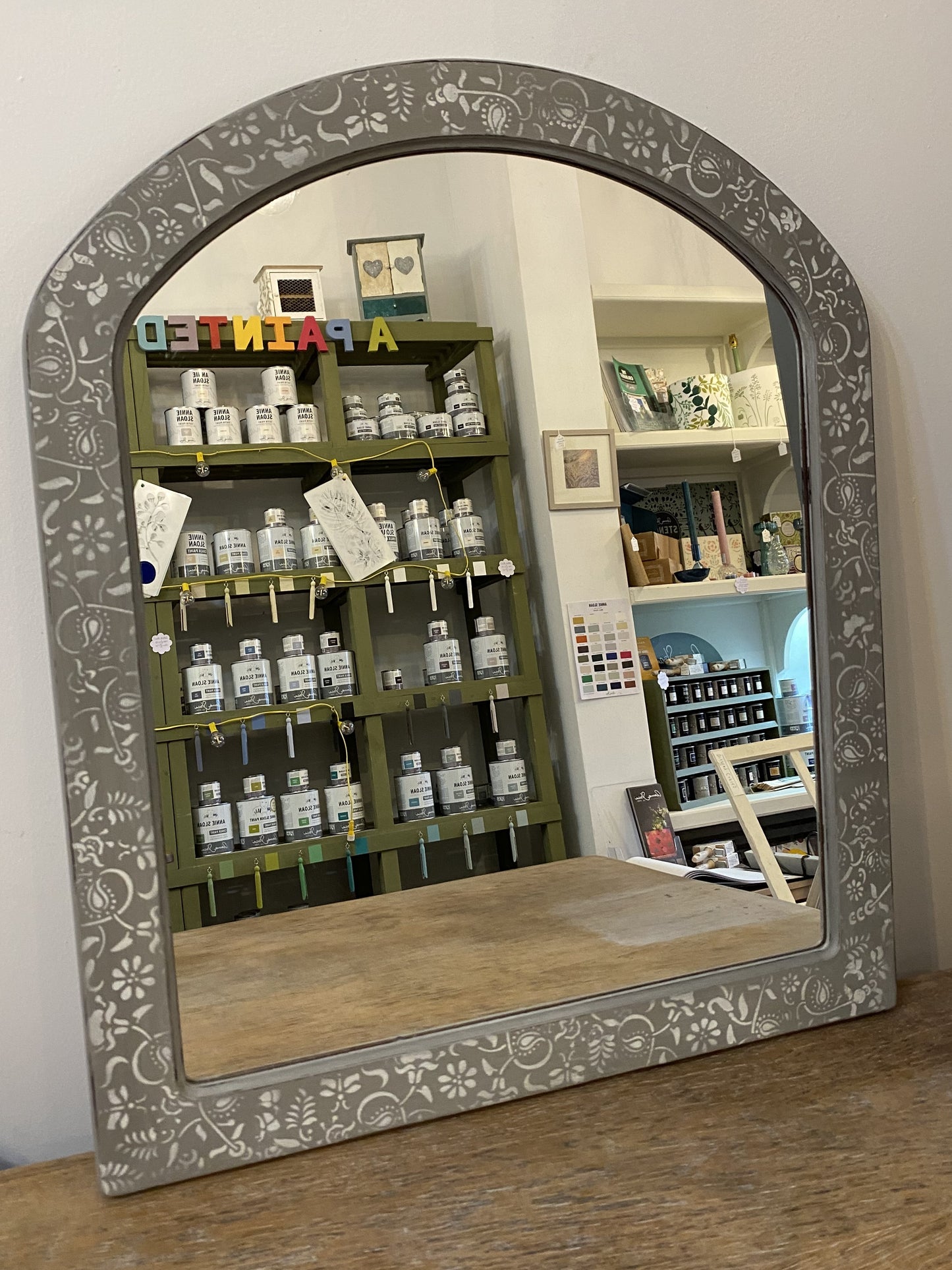 Stencilled Mirror Painted in French Linen