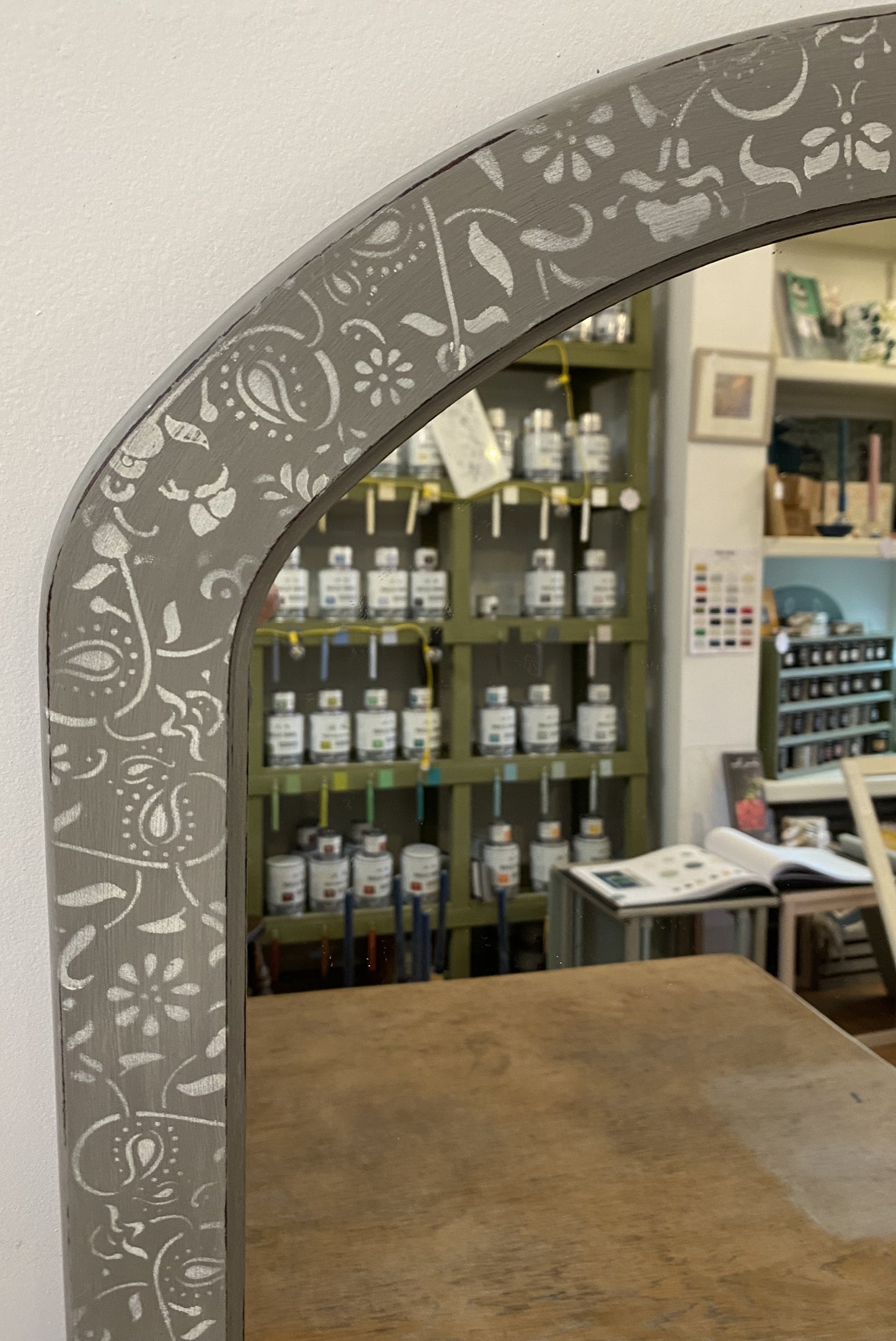 Stencilled Mirror Painted in French Linen