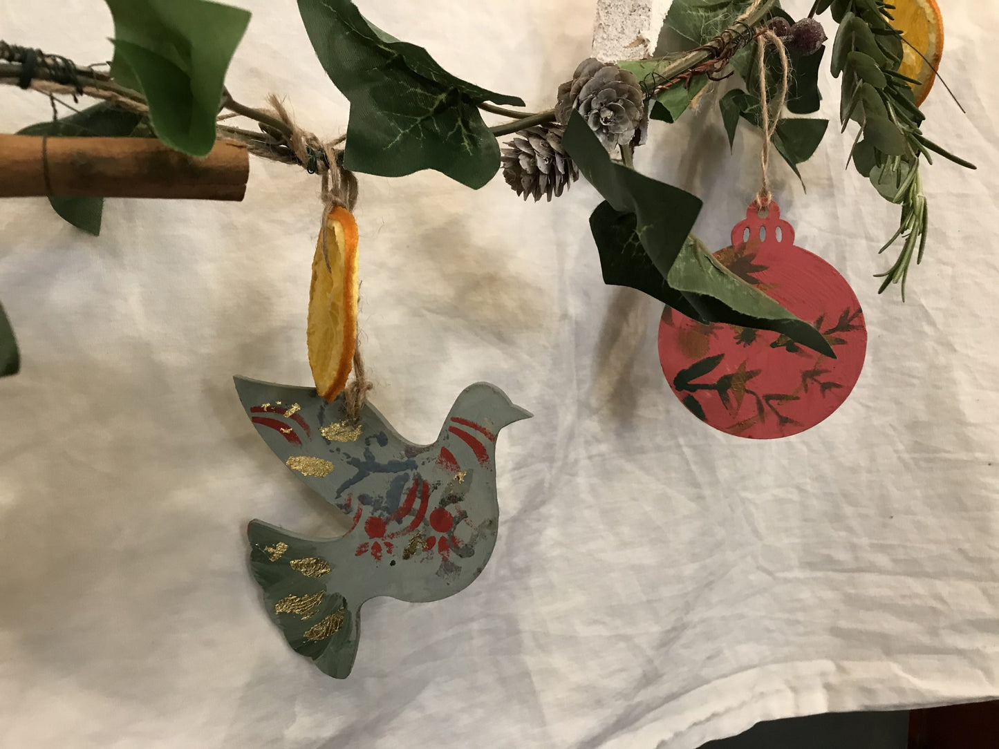 Close up dove and bauble