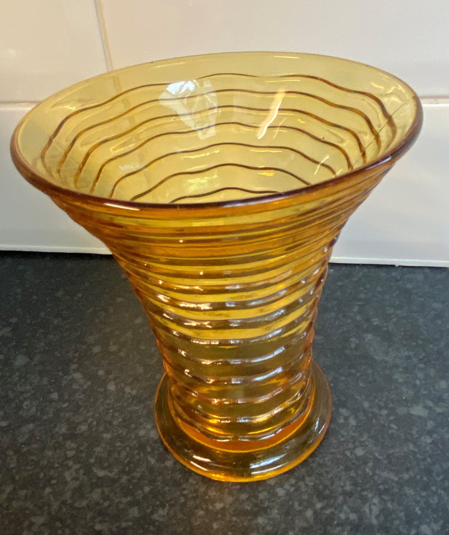 Amber Glass Ribbed Vase