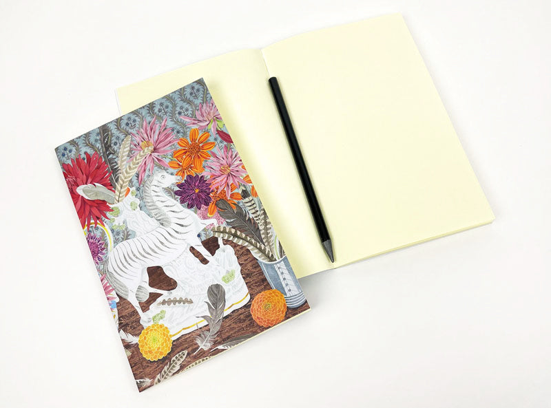 Zebra Dahlias & Feathers Notebook