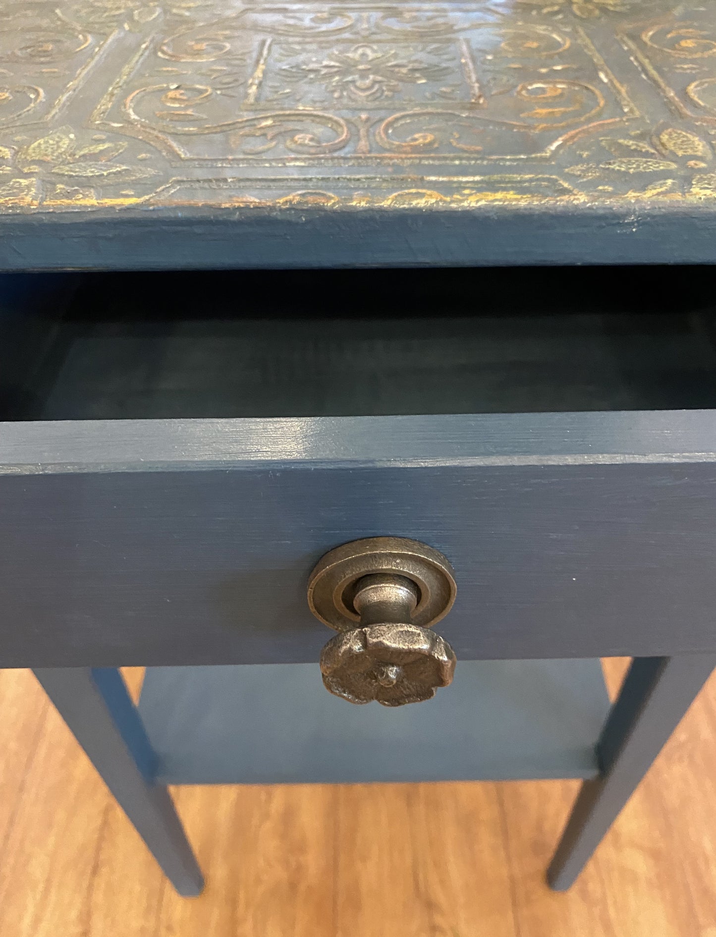 Aubusson Blue Chalk Painted Tile Top Side Table