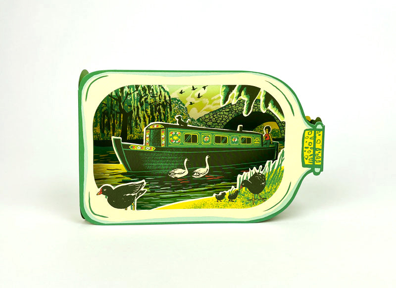 Canal Boat in a Bottle 3D Card