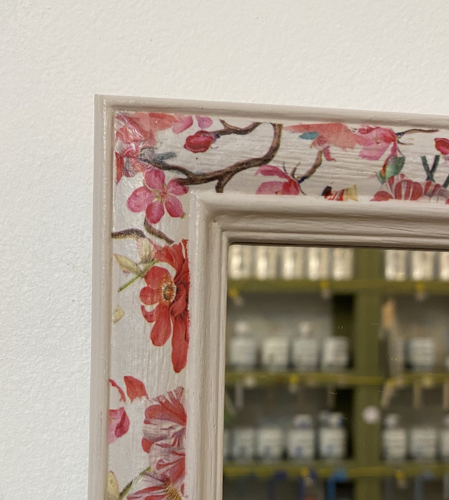 Decoupaged Pink Floral Mirror