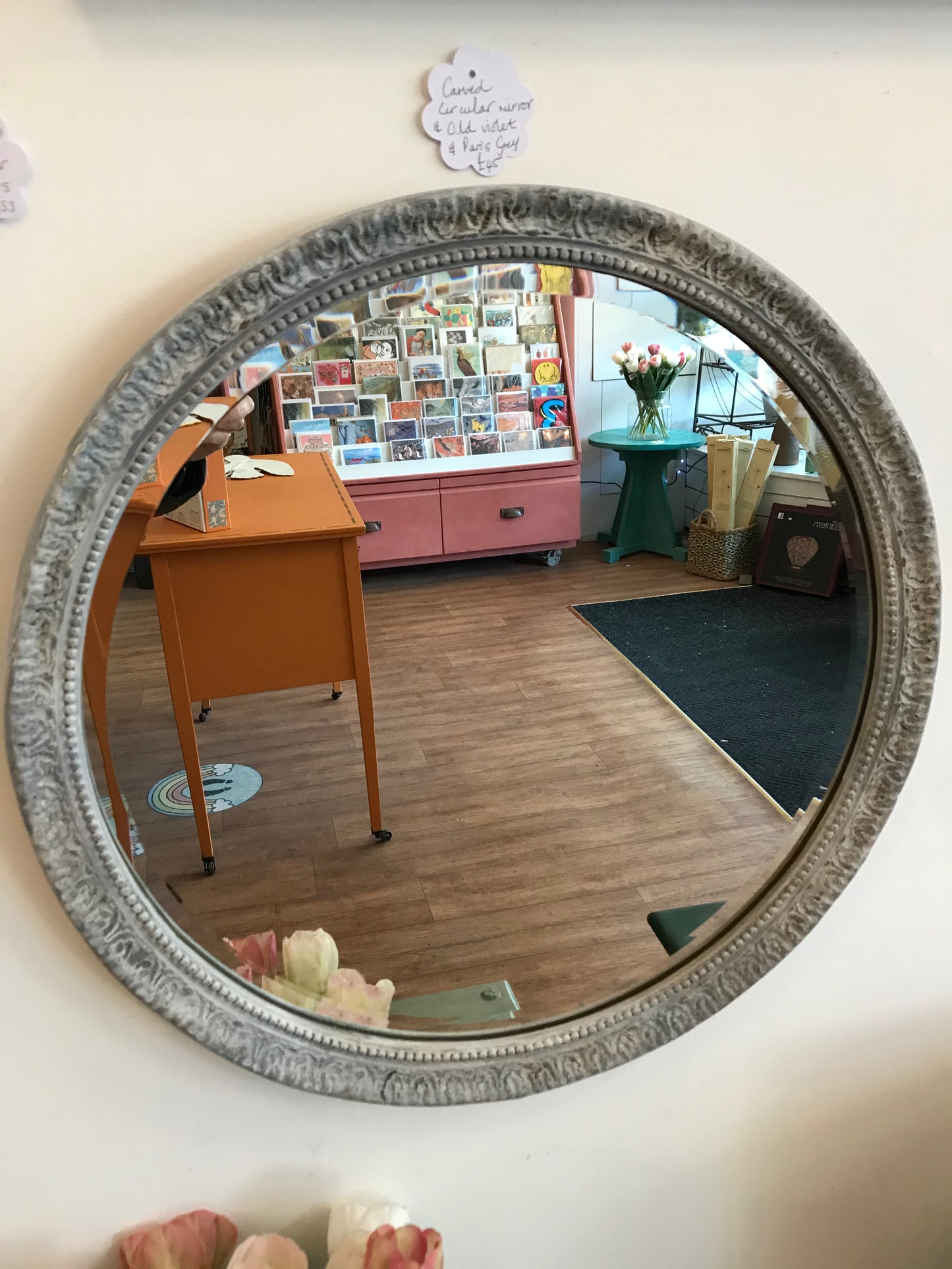 Old Violet & Paris Grey Carved Circular Mirror