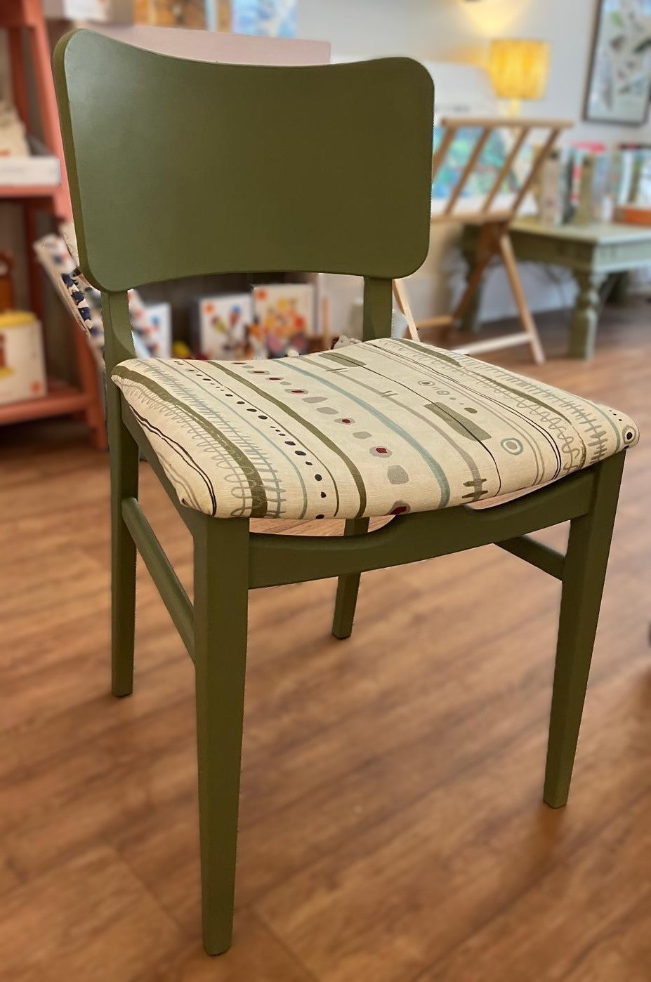 Chair Painted in Olive Chalk Paint with Upholstered Seat