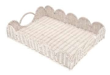 Rattan Scalloped White Tray