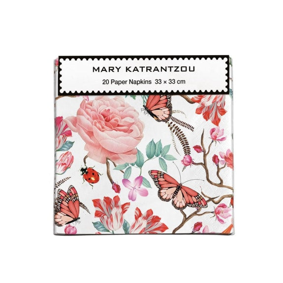 Red Floral Paper Napkins