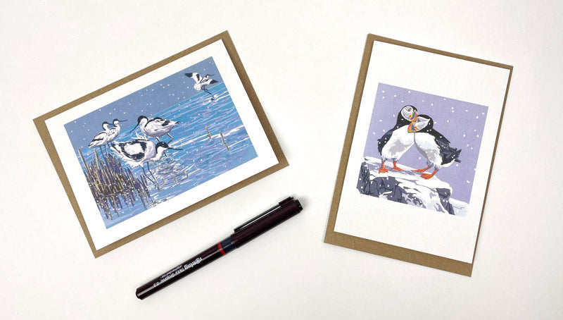 Snowy Puffins and Winter Avocets Notecards