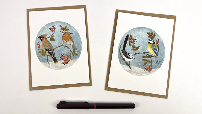 Waxwing & Robin - Long-Tailed Tit & Blue Tit  Notecards