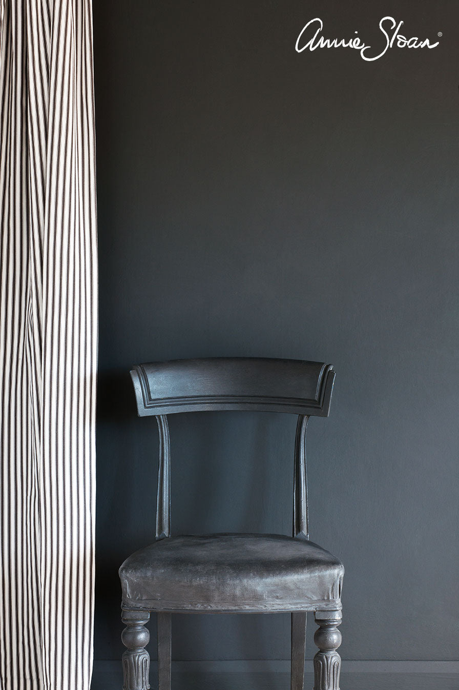 Graphite-Wall-Paint-by-Annie-Sloan-lifestyle-, Ticking in Graphite curtain image 1
